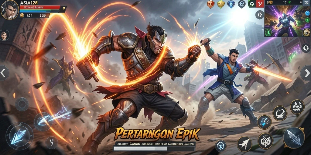 Tangkapan layar menampilkan pertarungan seru di ASIA128 dengan efek spektakuler.