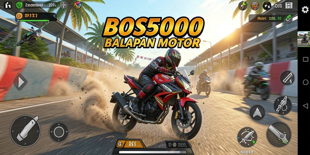 Screenshot gameplay menunjukkan balapan motor yang mendebarkan dan grafis menakjubkan.