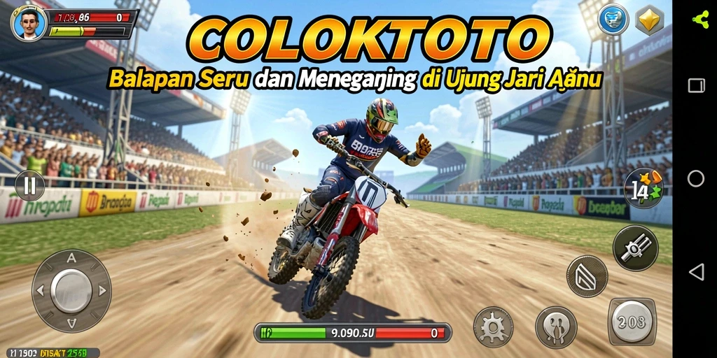 Screenshoot utama COLOKTOTO menampilkan aksi balapan yang seru.