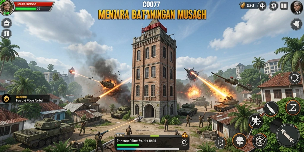 Screenshot menunjukkan aksi pertempuran seru dalam Tower Defense.