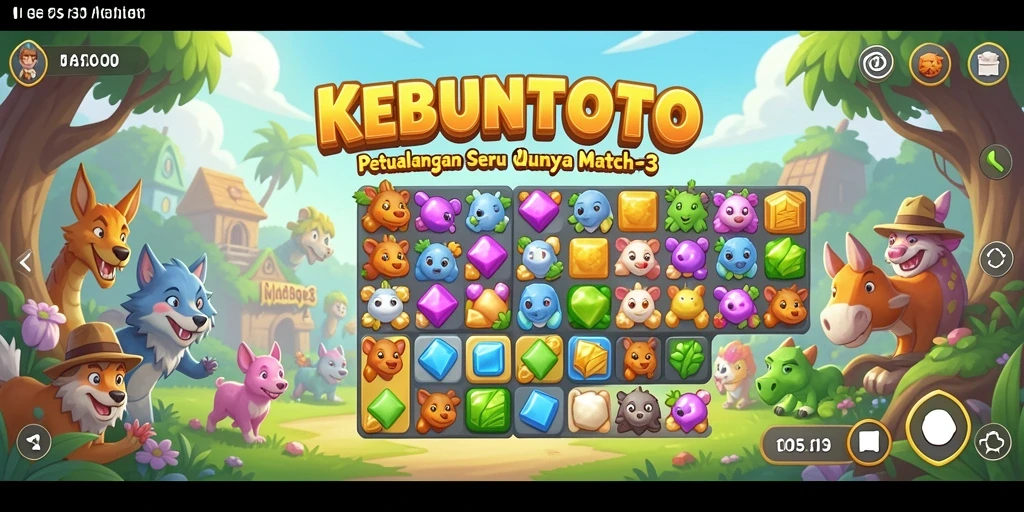 Tampilan gameplay seru dan menarik di KEBUNTOTO dengan simbol-simbol berwarna-warni.