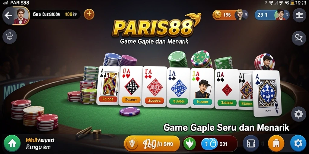 Tampilan gameplay Gaple di PARIS88 yang menyenangkan dan menarik.