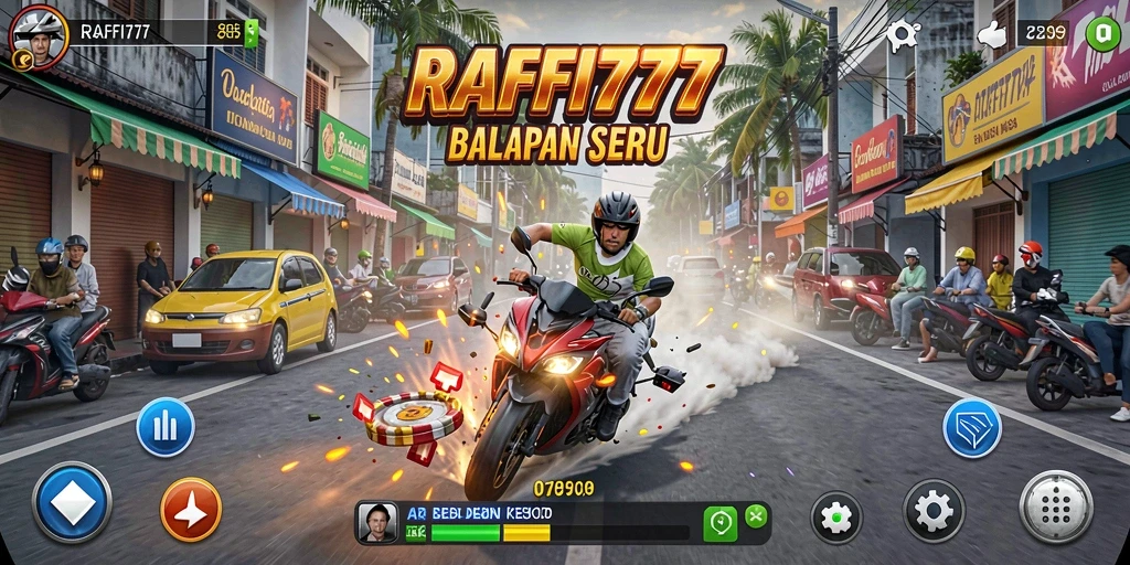 Gameplay RAFFI777 yang seru dan menegangkan di lintasan balapan.