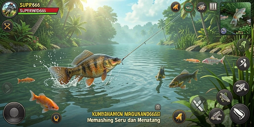 Gameplay seru dari SUPERWD666 menunjukkan momen memancing yang mendebarkan.