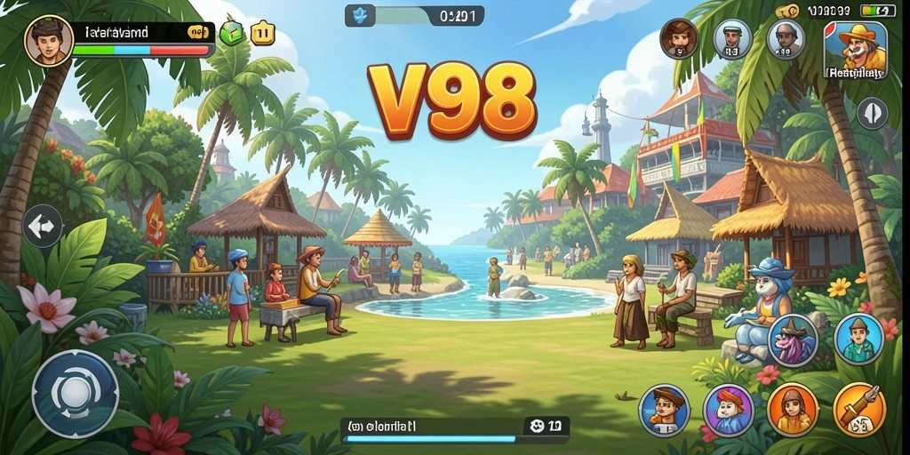 Screenshot gameplay V98 menunjukkan keseruan permainan Casual yang interaktif.