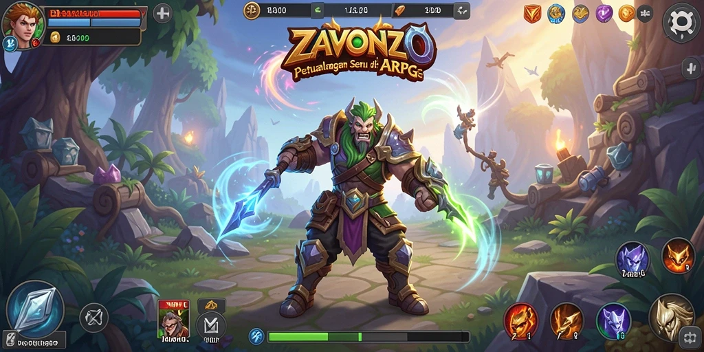 Tangkapan layar ZAVONZO menunjukkan aksi pertempuran epik di dunia ARPG.